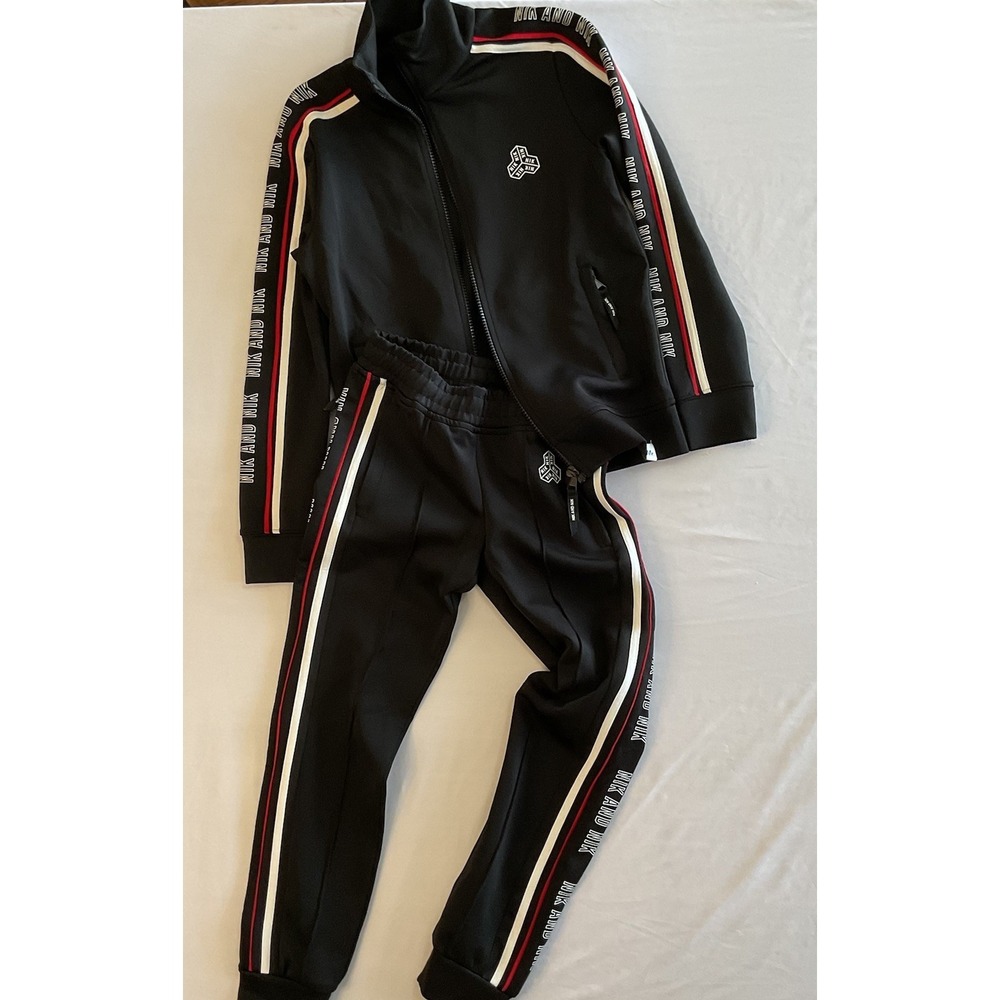 Weekend Break Nik And Nik Youth 10/140 Tracksuit Black Red Pipping